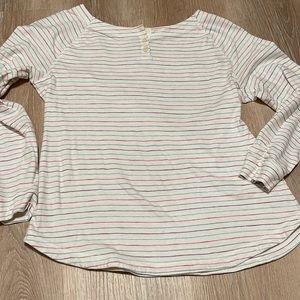 TbyTalbots sze L with small colored stripes with scoop neck button placket